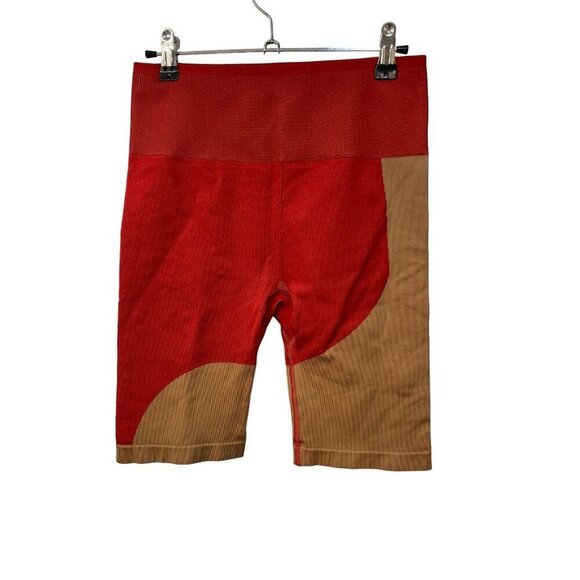 Fabletics Seamless High-Waisted Bike Shorts Haute Red Maplewood Colorblock M - Picture 3 of 6